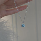 Blue Square Pendant Silver Necklace