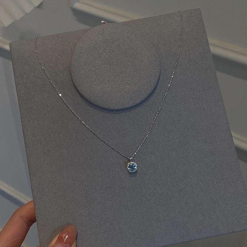 Blue Square Pendant Silver Necklace