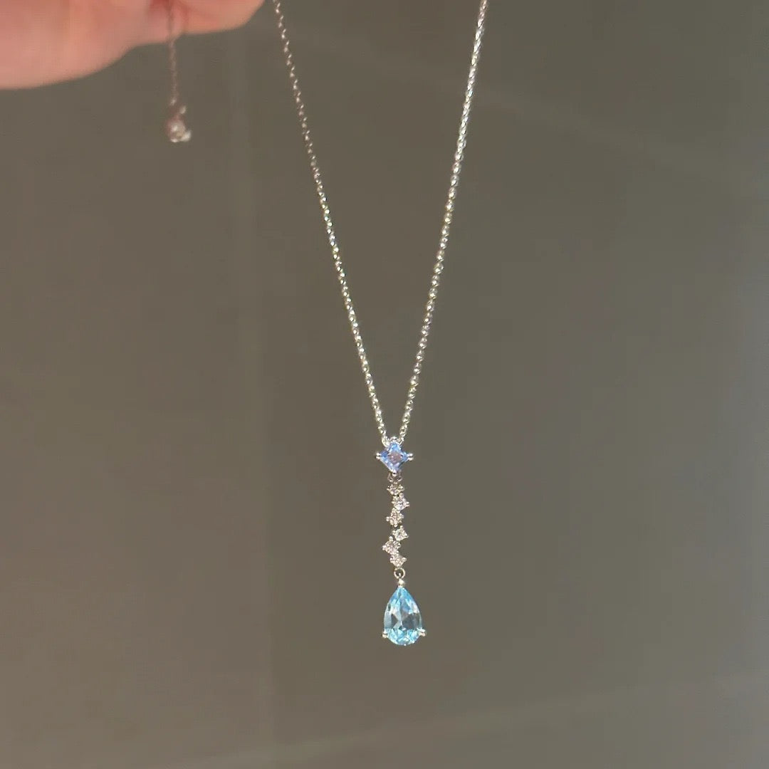 Blue Teardrop Crystal Necklace