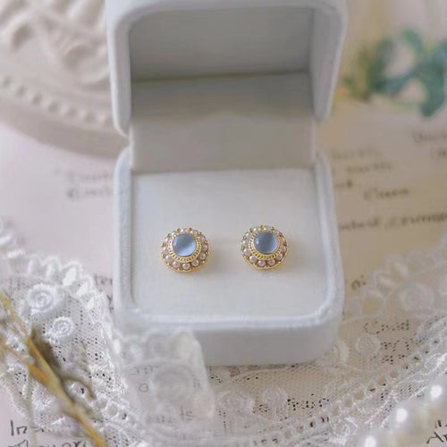 Blue Crystal Pearl Earrings