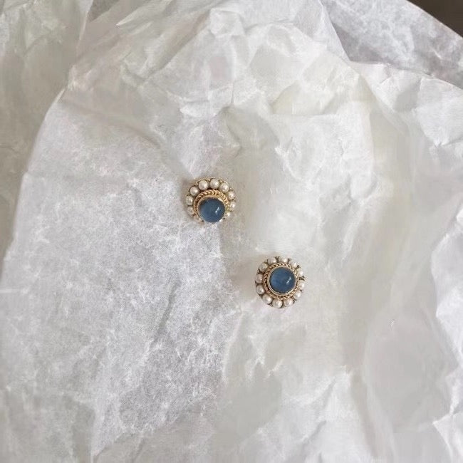 Blue Crystal Pearl Earrings