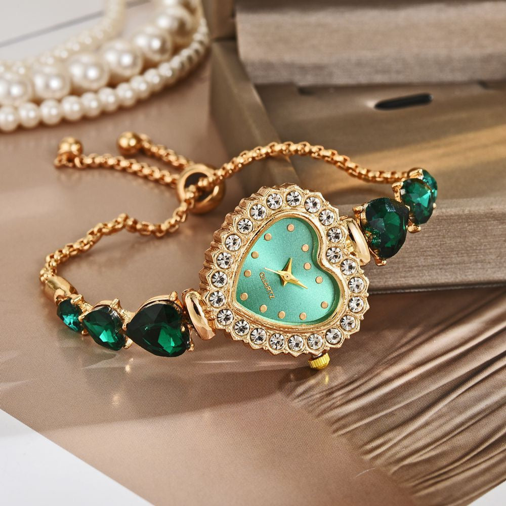 Gold-Tone Heart-Shaped Crystal Bracelet Watch