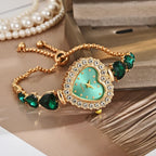 Gold-Tone Heart-Shaped Crystal Bracelet Watch