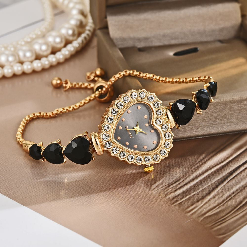 Gold-Tone Heart-Shaped Crystal Bracelet Watch