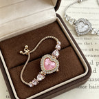 Gold-Tone Heart-Shaped Crystal Bracelet Watch