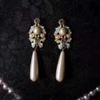 Gold-Tone Mint Enamel & Faux Pearl Dangle Earrings