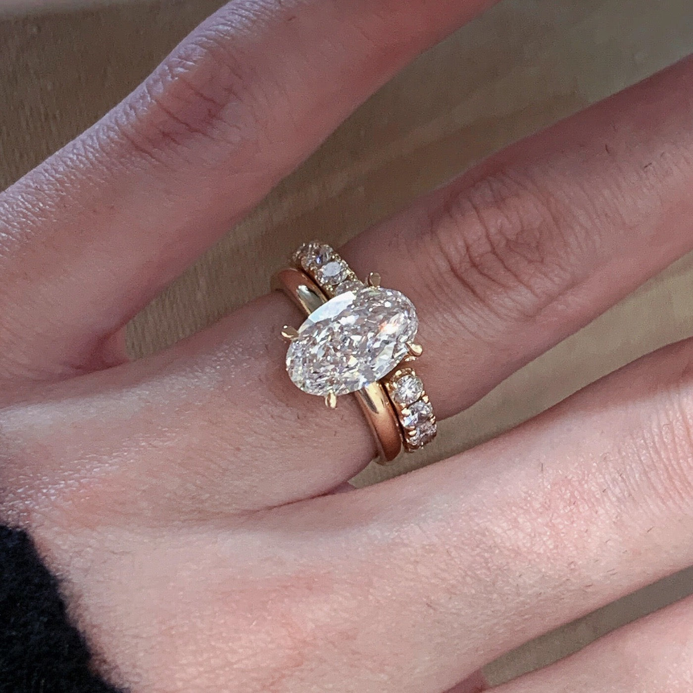 Oval Solitaire Engagement Ring & Open Wedding Band Set