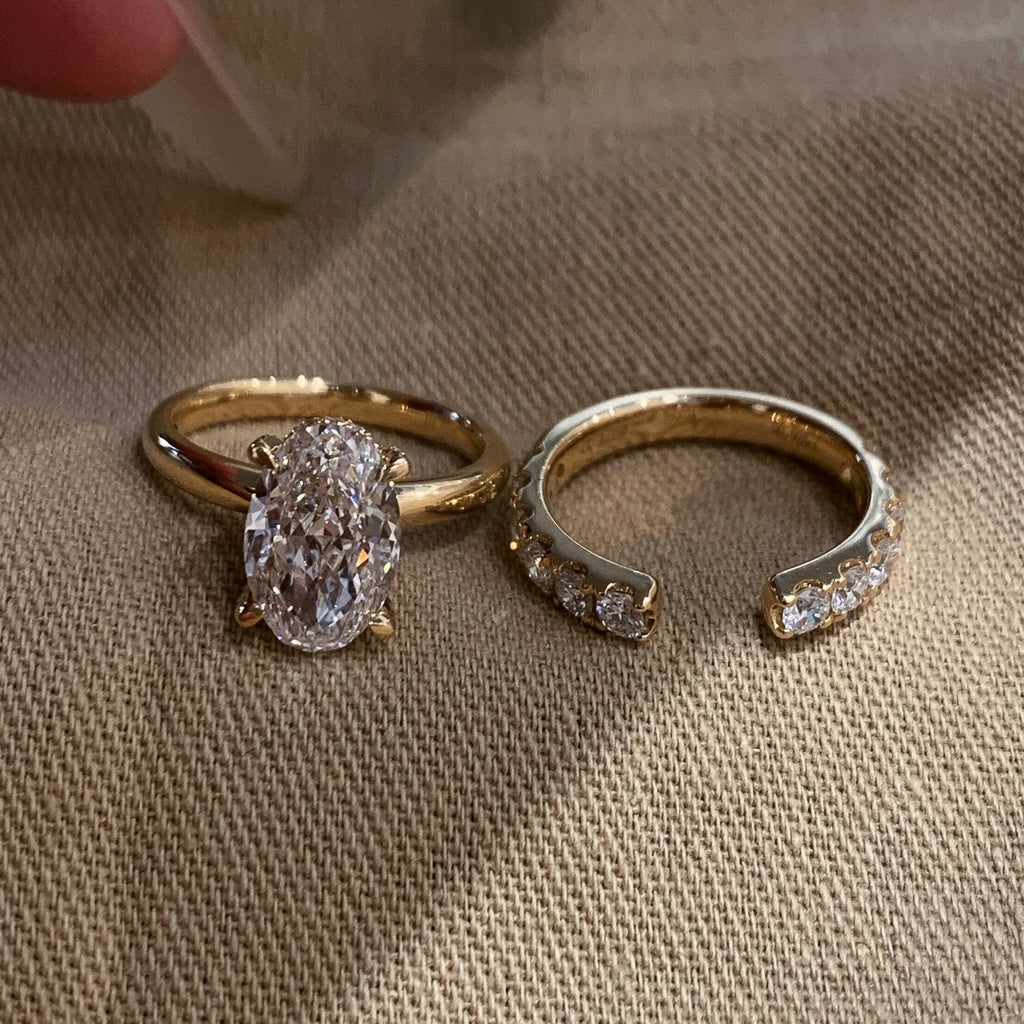 Oval Solitaire Engagement Ring & Open Wedding Band Set