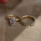 Oval Solitaire Engagement Ring & Open Wedding Band Set