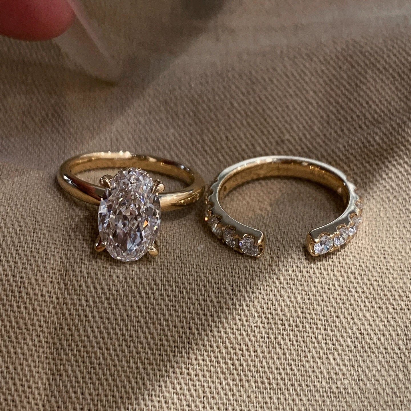 Oval Solitaire Engagement Ring & Open Wedding Band Set