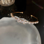 Crystal Butterfly Open Cuff Bracelet – Dainty Marquise-Cut Stone Bangle in Silver Tone