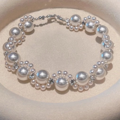 Elegant Pearl & Rhinestone Cluster Bracelet