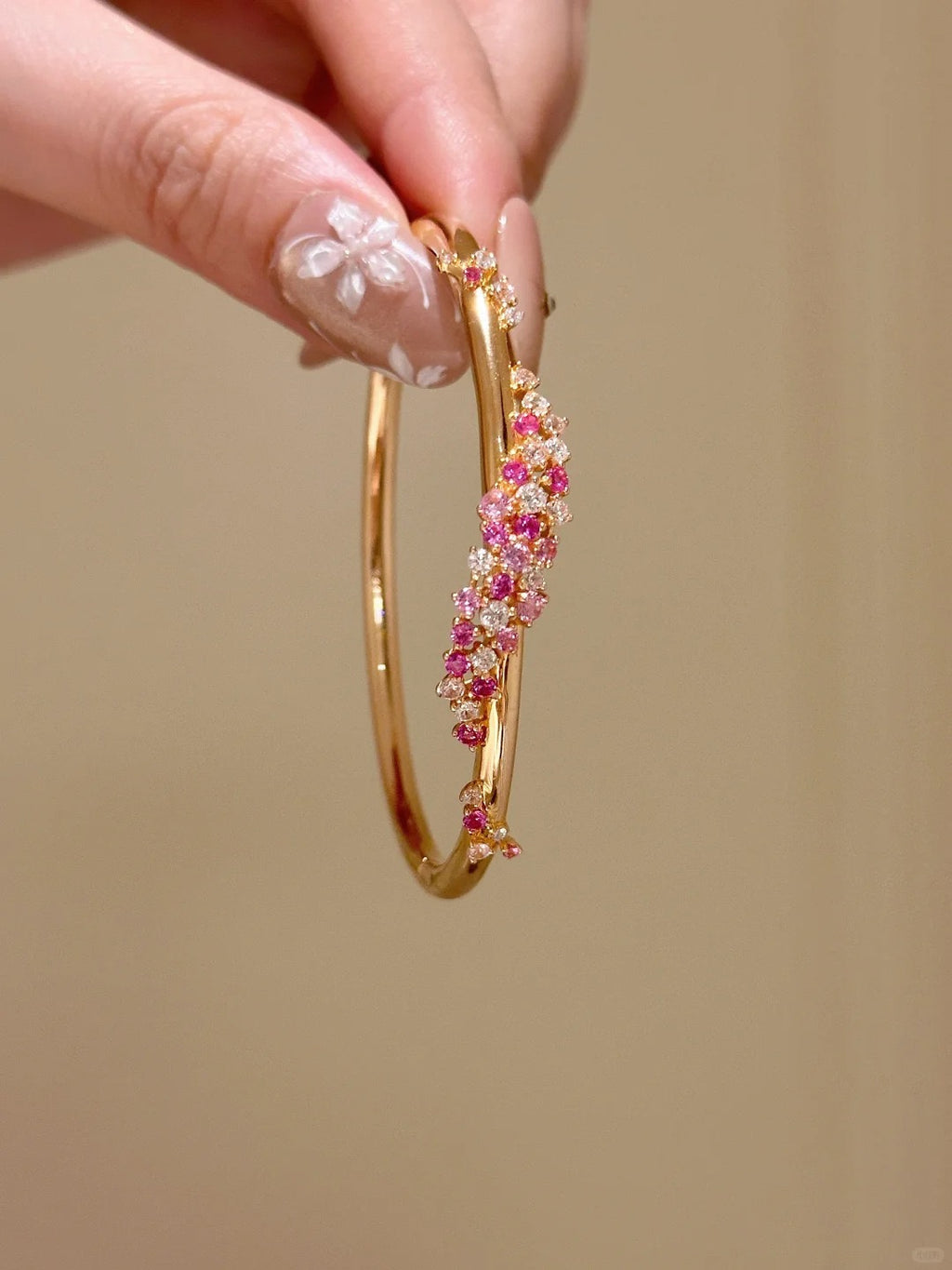 Pink Sapphire & Diamond Cluster Bangle