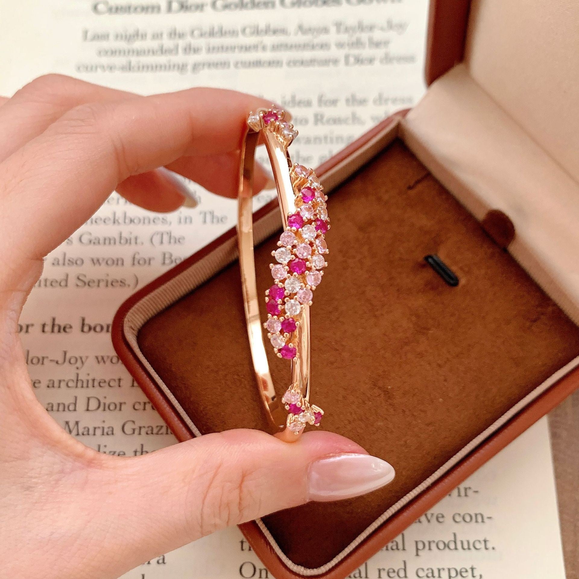Pink Sapphire & Diamond Cluster Bangle