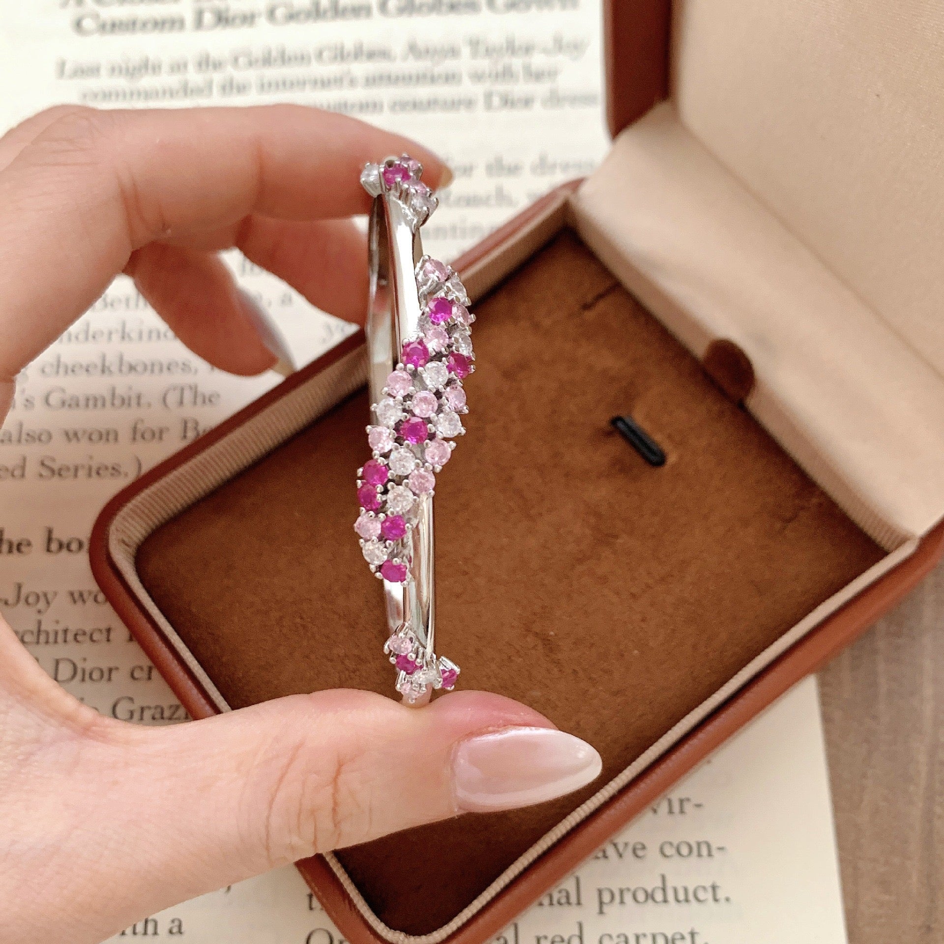 Pink Sapphire & Diamond Cluster Bangle