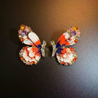 Vibrant Enamel Butterfly Stud Earrings – Gold-Tone with Multi-Color Gemstone Accents