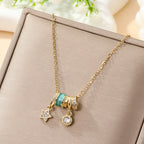 Celestial Charm Pendant Necklace – Silver-Tone with Turquoise Enamel & Sparkling Accents