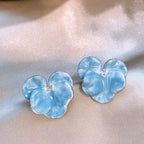 Blue Swirl Enamel & Diamond Floral Stud Earrings