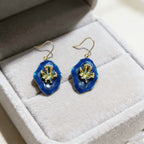 Artisan Organic-Form Blue Enamel Dangle Earrings with Gold Filigree Inlay