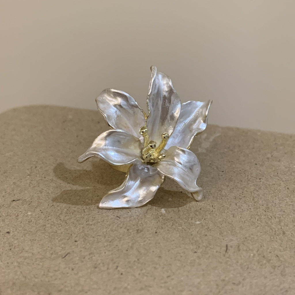 Elegant Sculpted Lily Statement Ring