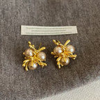 Baroque Cluster Stud Earrings with Luminous Champagne Pearls – Artistic Vintage Design