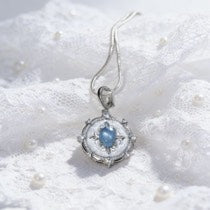 Vintage-Inspired Sterling Silver Oval Blue Star Sapphire and Mother of Pearl Locket Pendant Necklace