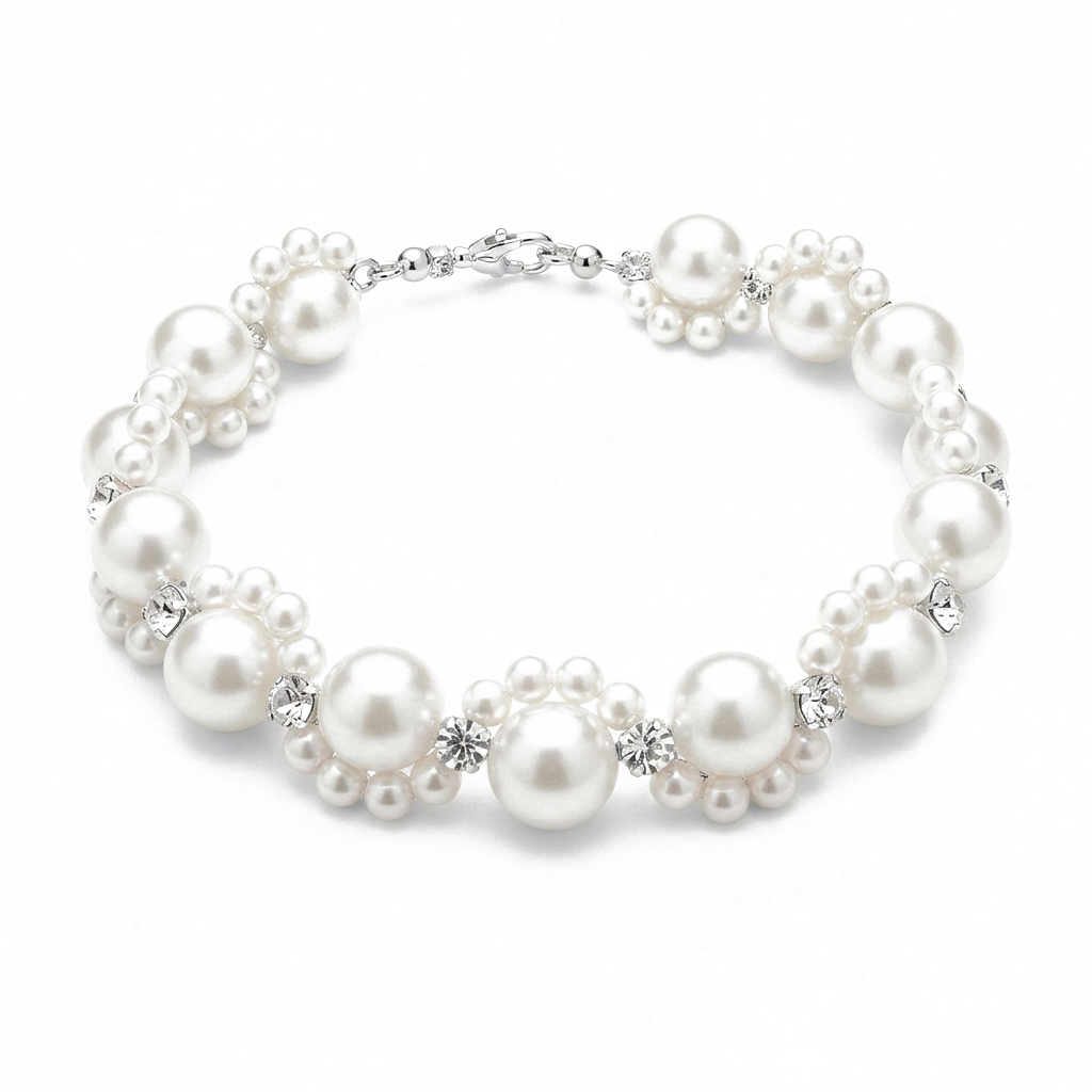 Elegant Pearl & Rhinestone Cluster Bracelet