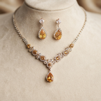 Luxury Pear-Cut Citrine & Pavé Jewelry Set – Elegant Symmetrical Necklace and Earrings