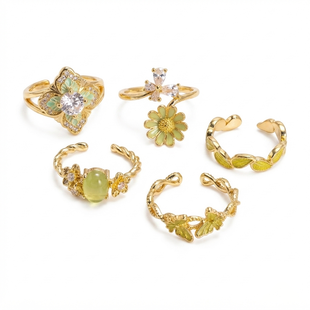 Goldener stapelbarer Ring-Set