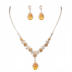 Luxury Pear-Cut Citrine & Pavé Jewelry Set – Elegant Symmetrical Necklace and Earrings