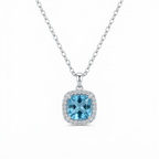 Blue Square Pendant Silver Necklace