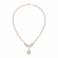 Elegant Baroque Pearl & Cubic Zirconia Winged Statement Necklace – Gold-Tone Bridal Jewelry