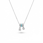 Celestial Charm Pendant Necklace – Silver-Tone with Turquoise Enamel & Sparkling Accents