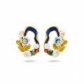 Artisan Botanical Garden Hoop Earrings – Enamel Floral Motif with Baroque Pearls & Gemstones