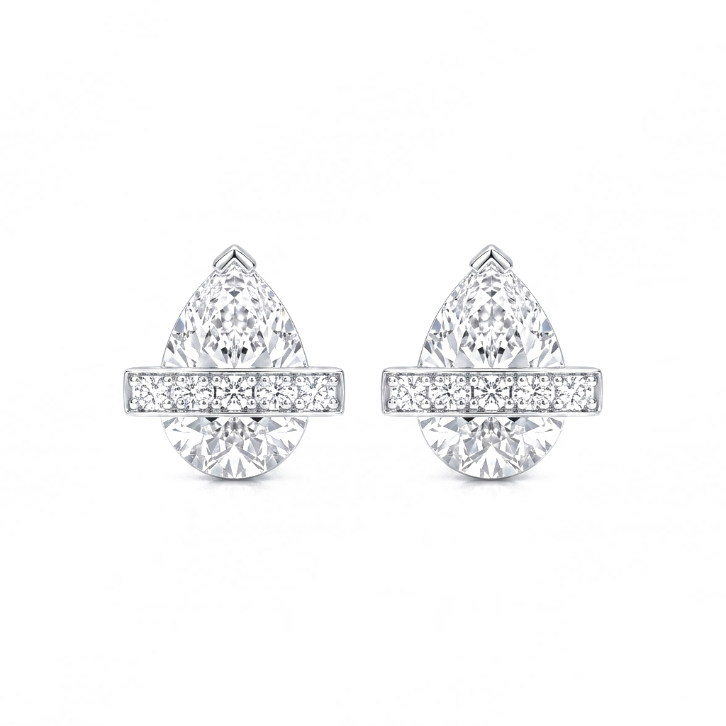 Exquisite Pear-Cut Crystal Stud Earrings with Horizontal Pavé Bar Accents