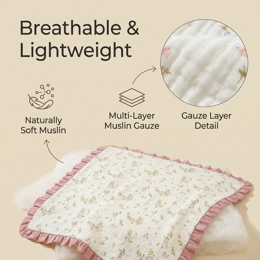 4-Layer Muslin Baby Blanket – 100% Cotton Soft & Breathable Swaddle Blanket
