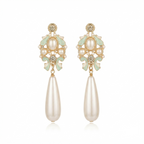 Gold-Tone Mint Enamel & Faux Pearl Dangle Earrings