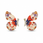Vibrant Enamel Butterfly Stud Earrings – Gold-Tone with Multi-Color Gemstone Accents