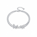 Delicate Double-Layer Butterfly Tennis Bracelet – Silver-Tone with Sparkling White Cubic Zirconia