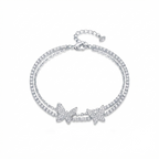 Delicate Double-Layer Butterfly Tennis Bracelet – Silver-Tone with Sparkling White Cubic Zirconia