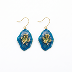 Artisan Organic-Form Blue Enamel Dangle Earrings with Gold Filigree Inlay