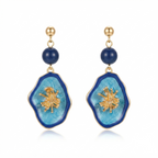 Artisan Marine-Inspired Dangle Earrings – Shimmering Enamel Pendants with Deep Blue Beads