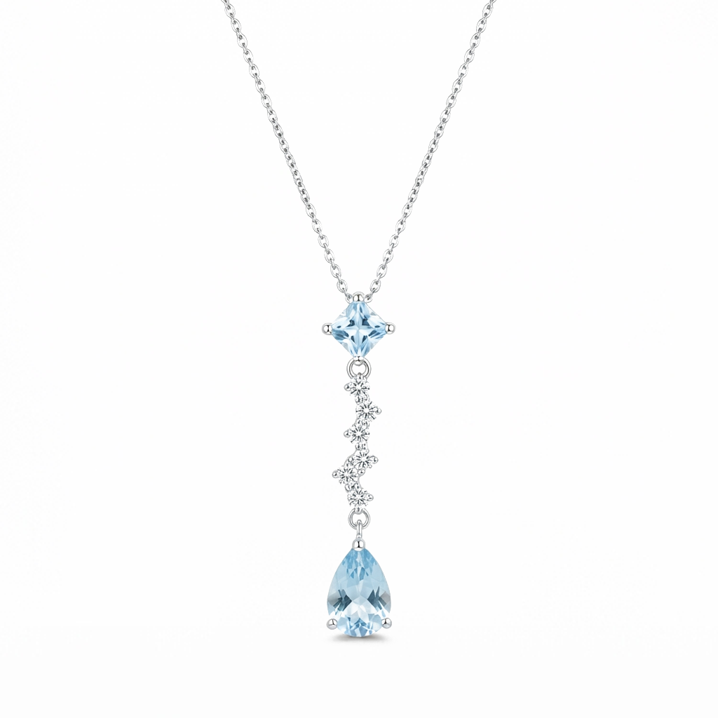 Blue Teardrop Crystal Necklace
