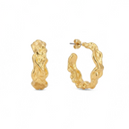 Gold Textured Organic Hoop Earrings – Minimalist Chunky Huggie Hoops for Daily Wear