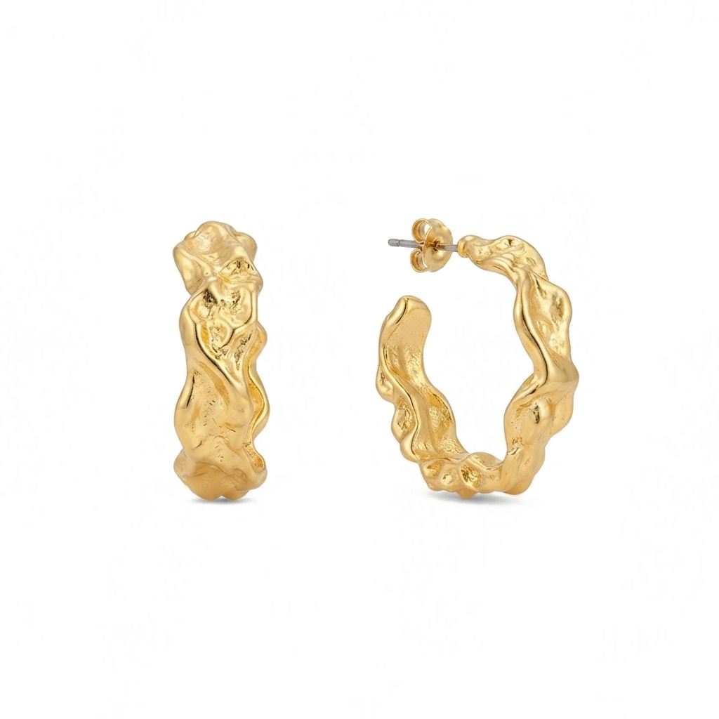 Gold Textured Organic Hoop Earrings – Minimalist Chunky Huggie Hoops for Daily Wear