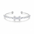Crystal Butterfly Open Cuff Bracelet – Dainty Marquise-Cut Stone Bangle in Silver Tone