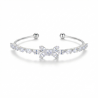 Crystal Butterfly Open Cuff Bracelet – Dainty Marquise-Cut Stone Bangle in Silver Tone
