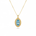 Vintage-Inspired Marquise Blue Topaz and Diamond Halo Pendant Necklace