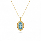 Vintage-Inspired Marquise Blue Topaz and Diamond Halo Pendant Necklace
