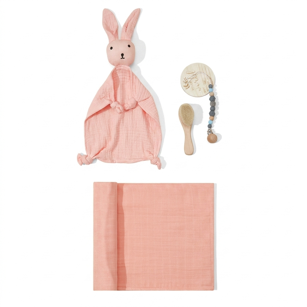 Baby Shower Gift Set – Muslin Security Blanket, Swaddle & Baby Essentials